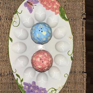 Bella Casa by Gantz, Vintage Deviled Egg Platter with S/P Shakers
